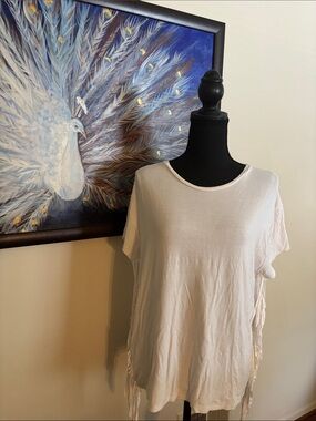 French Kyss White Fringe T-Shirt M